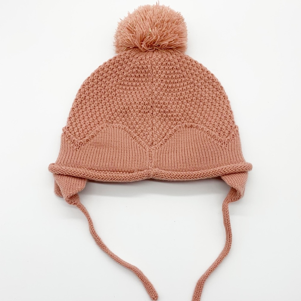 Majestic Filatures Deluxe Knit Lined Pom Pom Trapper Beanie Hat in Blush Pink - Picture 2 of 5